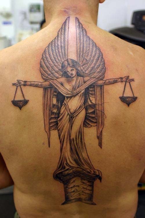 justice guardian angel tattoo for men