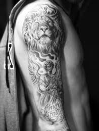lion and guardian angel tattoo for men