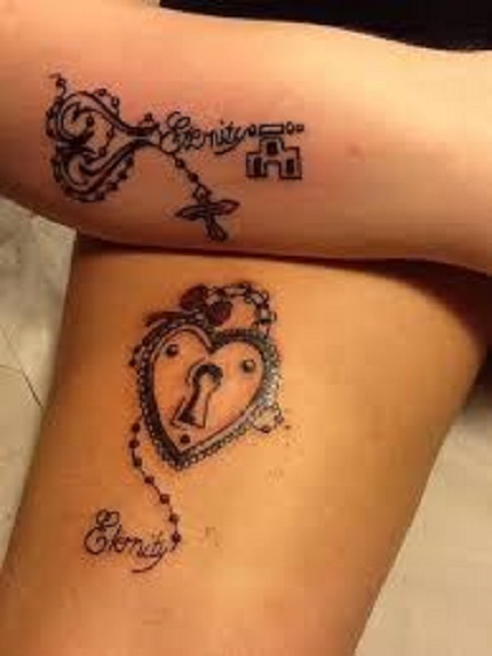 lock and key matching couple tattoo