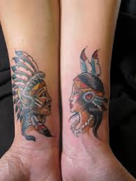 native american matching couple tattoo