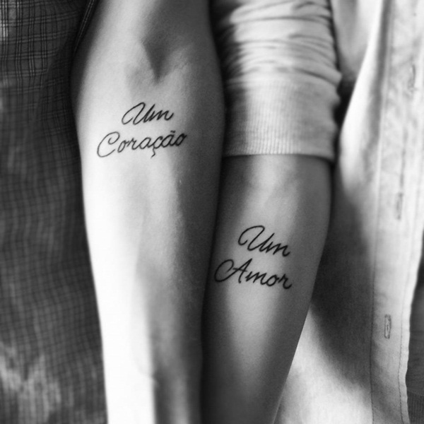 one heart one love matching couple tattoo