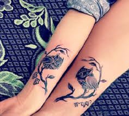 owls matching couple tattoo
