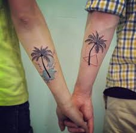 palm trees matching couple tattoo