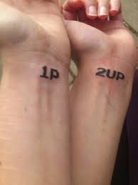 player 1 and 2 matching couple tattoo