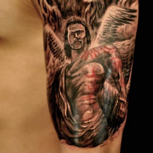 portrait guardian angel tatoo for men