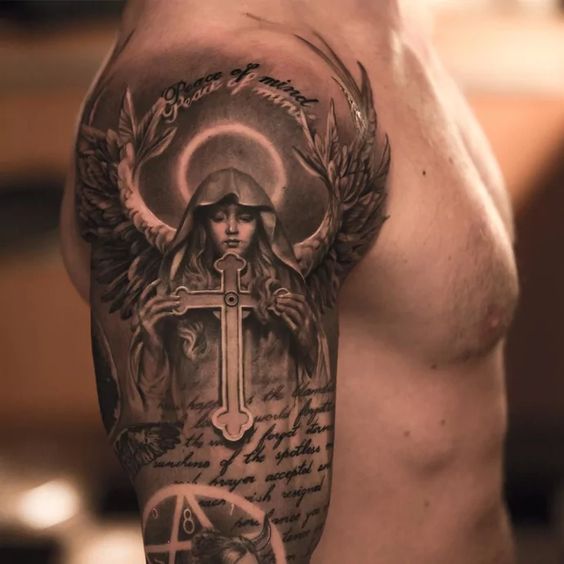 powerful guardian angel tattoo for men