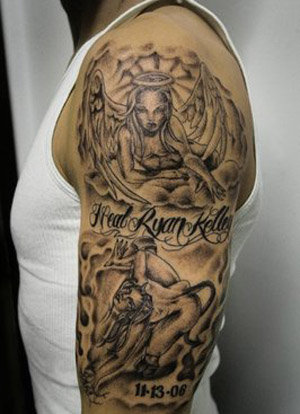 sexy devil and guardian angel tattoo for men