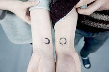 sun and moon matching couple tattoo