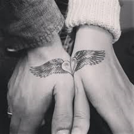 wings matching couple tattoo