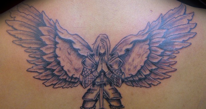 wings outspread guardian angel tattoo for men