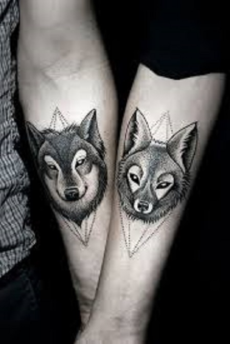 wolves matching couple tattoo