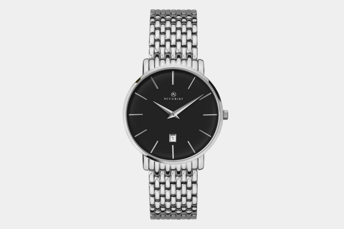 Accurist Gents Analogue Watch With Black Dial And Silver Stainless Steel Bracelet 7158