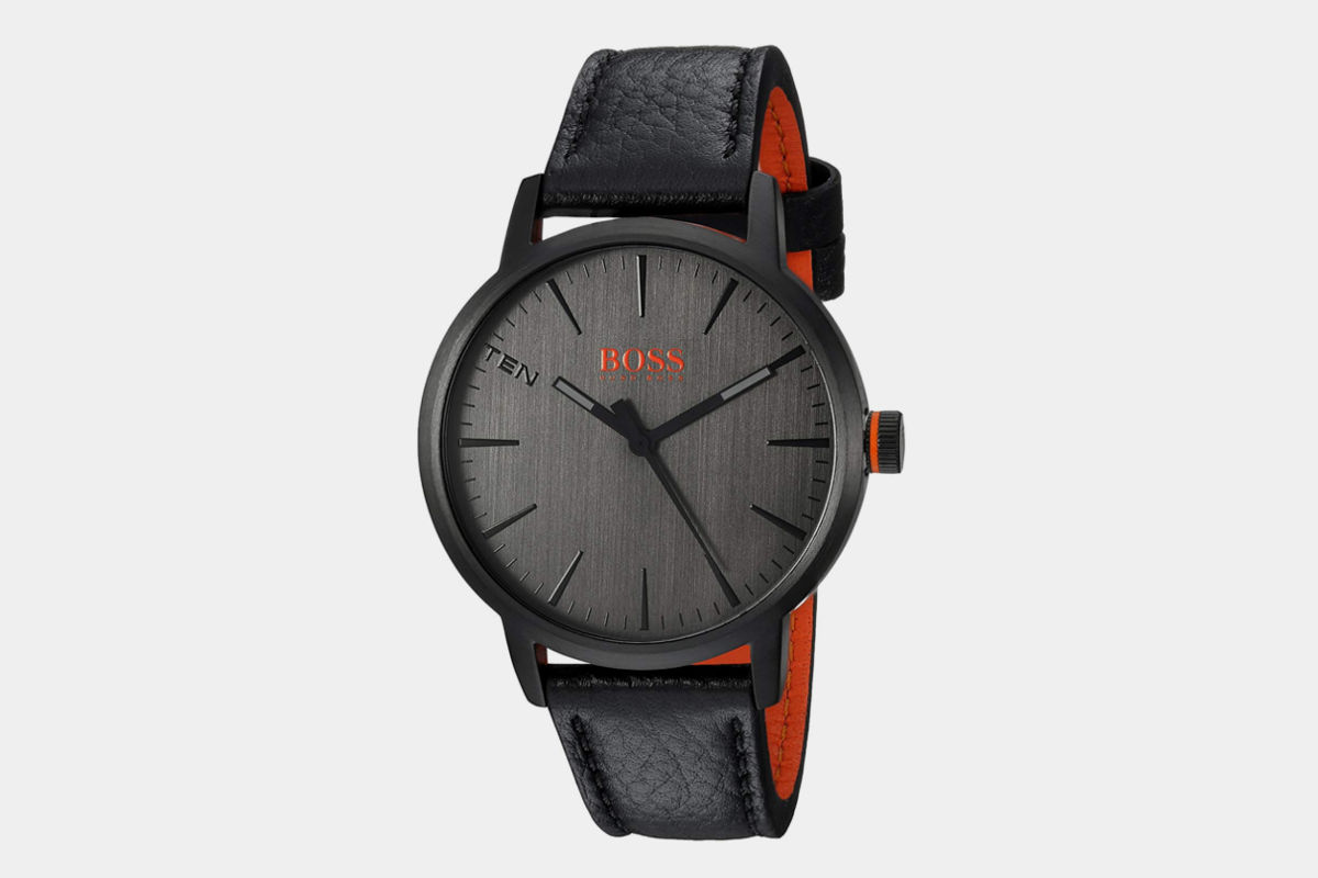 HUGO BOSS Men's 'Copenhagen' Quartz Stainless Steel and Leather Casual Watch, Color: Black (Model: 1550055)