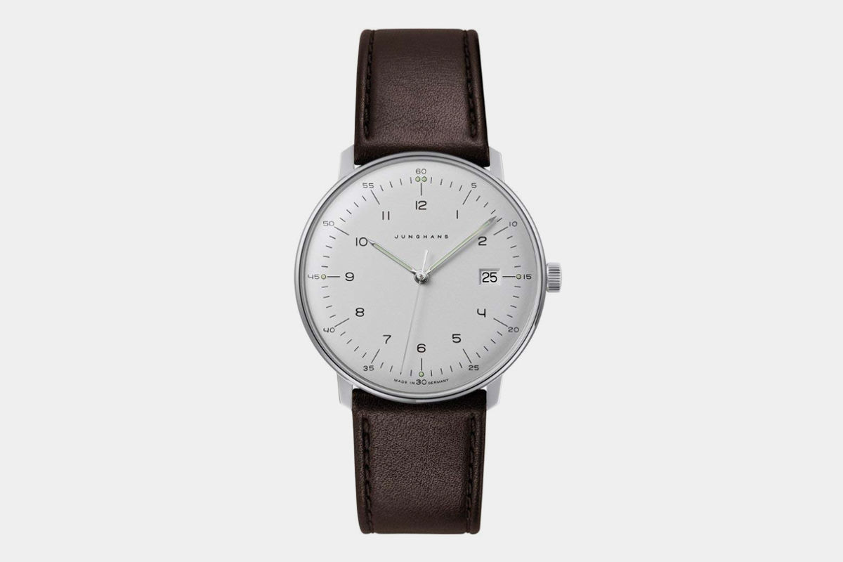 Junghans Men's 'Max Bill' Quartz Stainless Steel and Leather Dress Watch