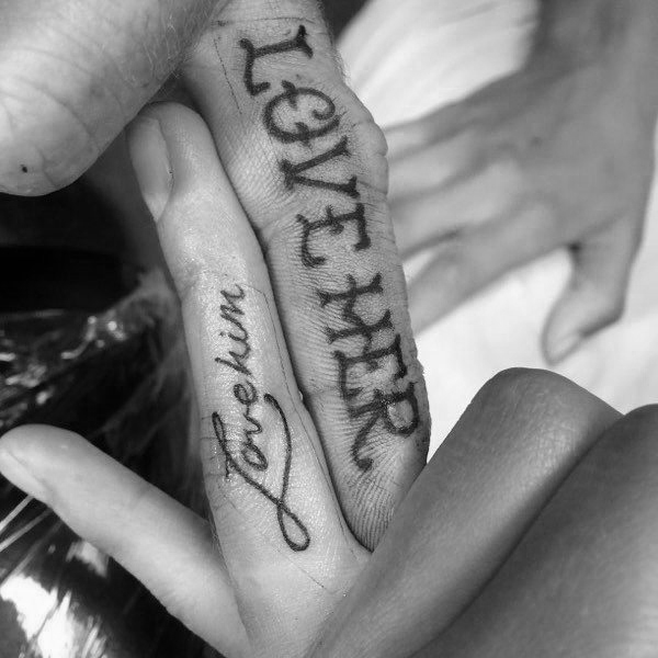 Love Her Love Him Finger Tattoos