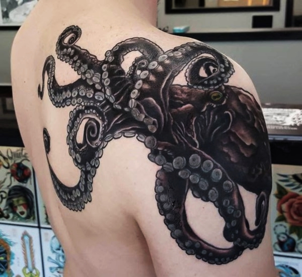 All Black Octopus Shoulder Piece
