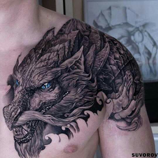 Blue-Eyed Fierce Dragon Tattoo