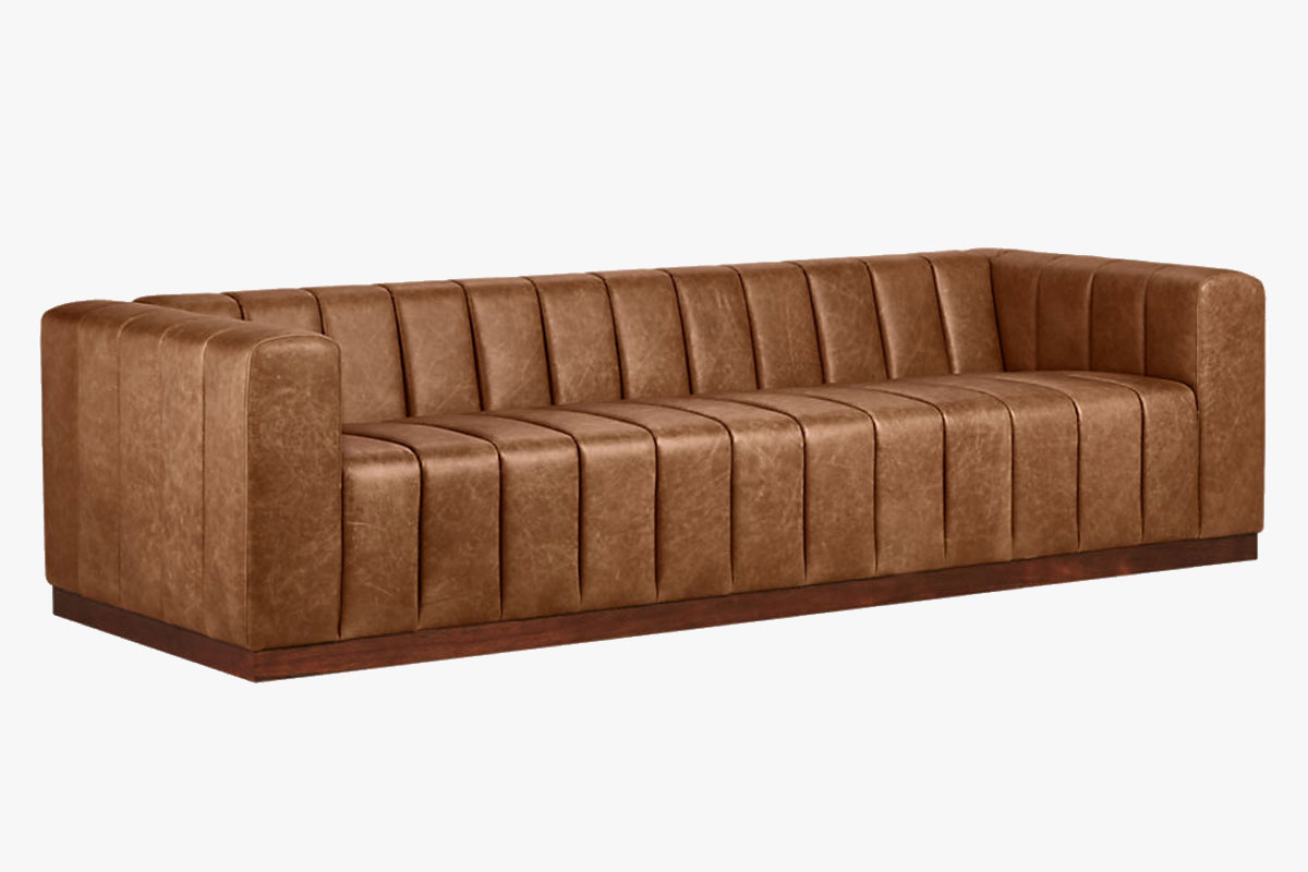 CB2 Forte Channeled Saddle Leather Sofa