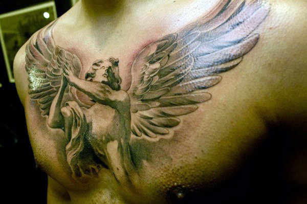 Classical Angel Chest Tattoo