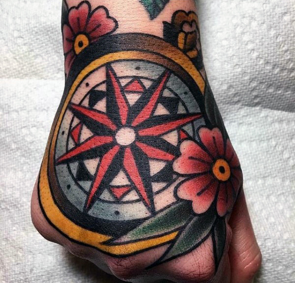 Cover Every Inch of Your Hand with a Multi-Colored Compass with Flowers