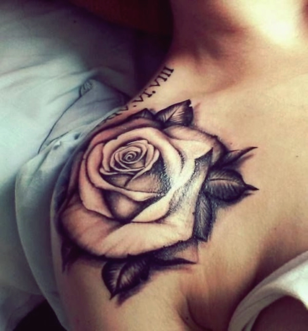 Elaborate Rose Shoulder Tattoo for Men