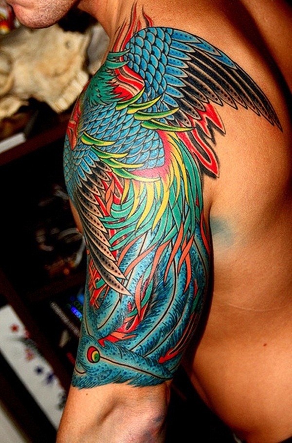 Electric Peacock Shoulder Tattoo