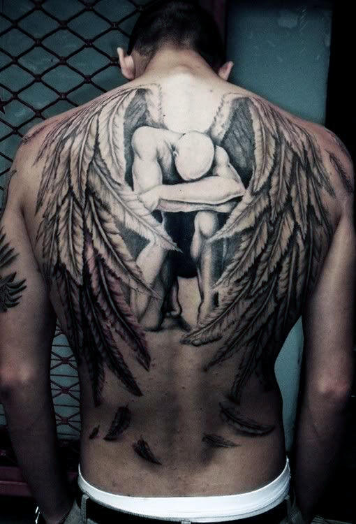 Fallen Angel Back Tattoo