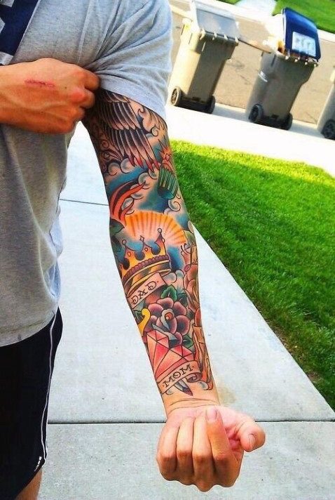 Full Forearm Tattoo with Bright Color Accents