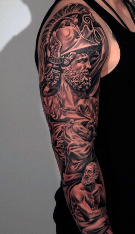 Greek God Shoulder Tattoo into a Half-Sleeve