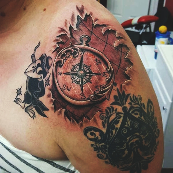 Illusion of a Compass Breaking through Skin