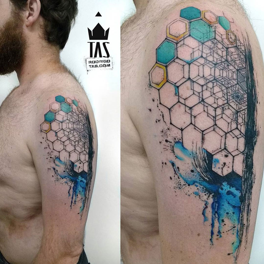Shoulder Tattoo with Numerous Hexagons