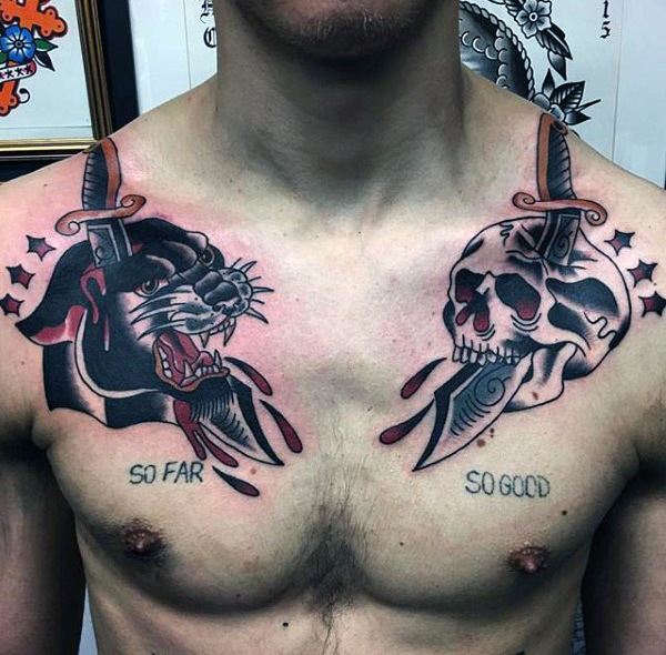 Similar Yet Different Upper Chest Tattoo Pieces