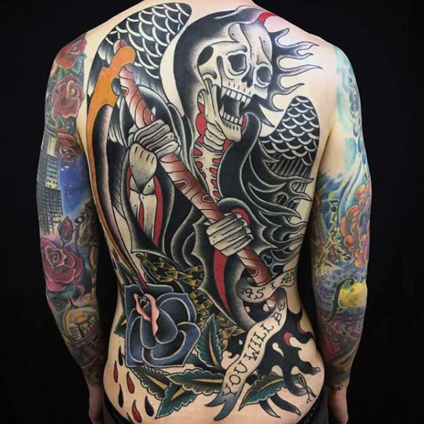 Slayer Ghost with an Ax Back Tattoo
