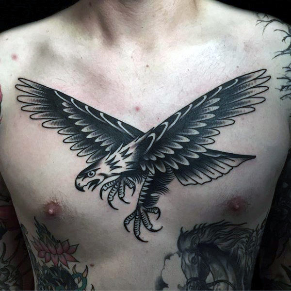 Traditional Design Eagle Chest Tattoo