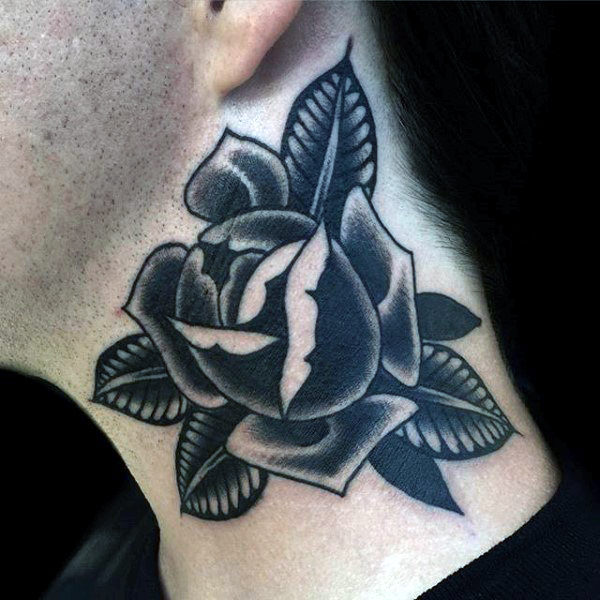 Traditional Rose Tattoo that Covers the Neck