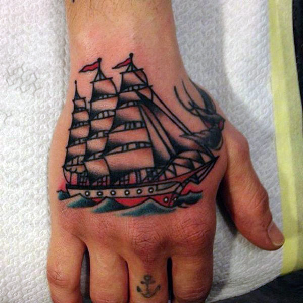 Traditional Sailboat Tattoo on Your Hand