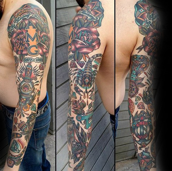 Unique Full Sleeve Tattooed with Dull Hues of Ink