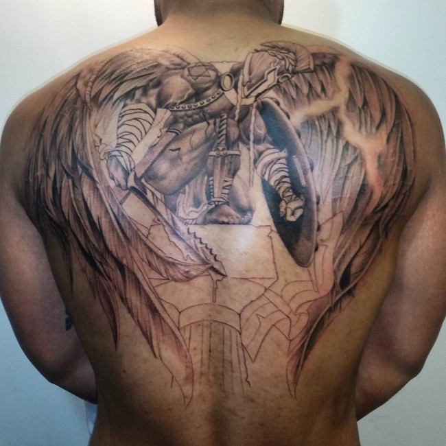 Warrior Angel Back Tattoo