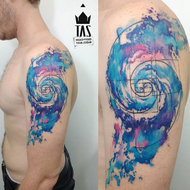 Watercolor Wave Shoulder Tattoo