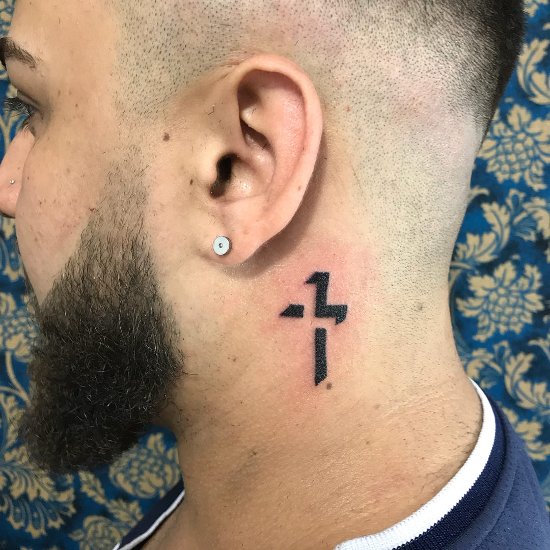 3D Cross Neck Tattoo