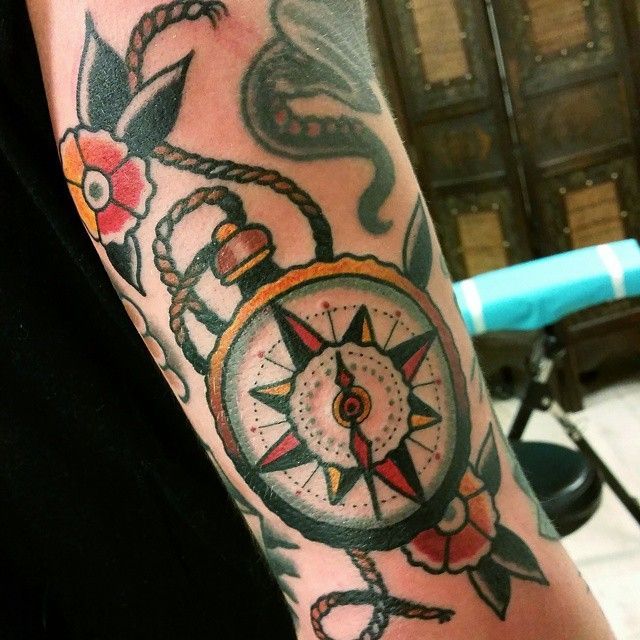 American Traditional Forearm Clock Tattoo