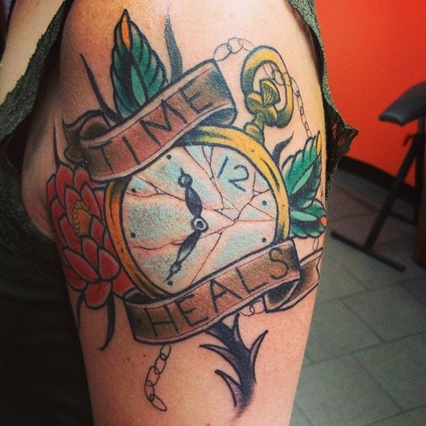 American Traditional Time Heals Clock Tattoo