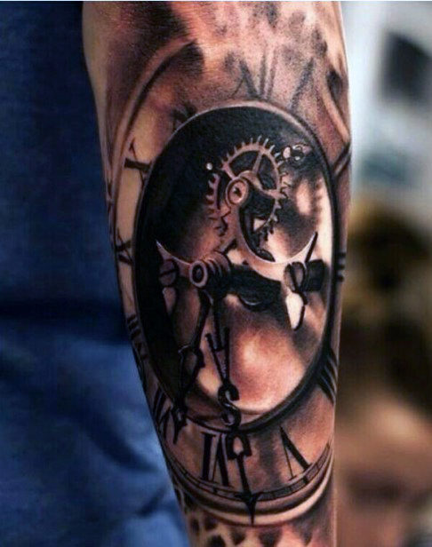 Angled Behind the Glass Clock Tattoo