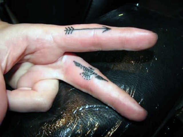 Arrow and Eagle Aztec Finger Tattoos