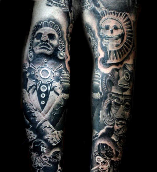 Aztec Gods and Sun Tattoo Arm Sleeve