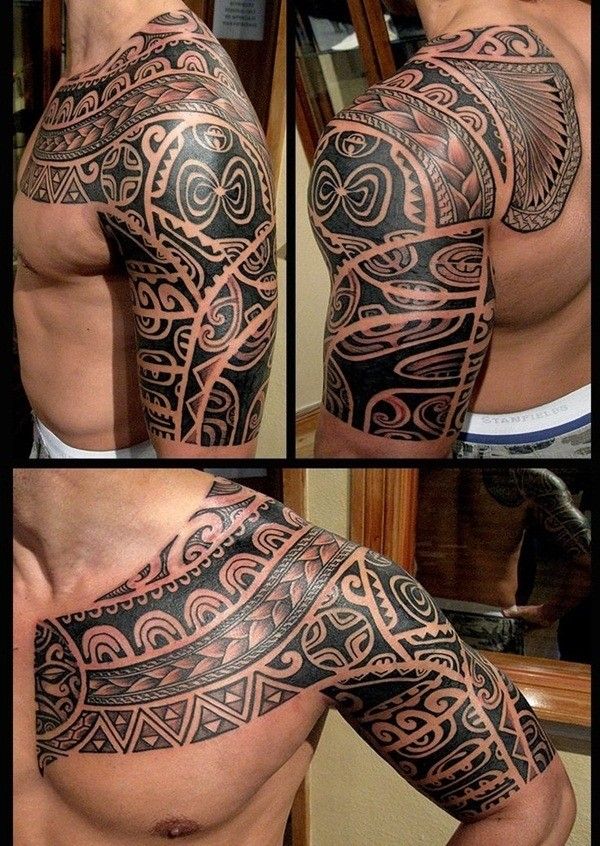 Aztec Shoulder Piece Using Triangles, Half Circles, and Dark Ink