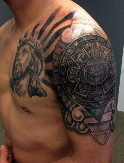 Aztec Star Sun Dial Tattoo