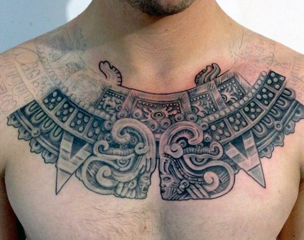 Aztec Warrior Symmetrical Chest Tattoo
