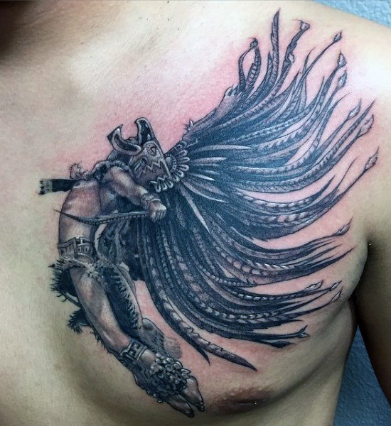 Aztec Warrior in Eagle Headdress Chest Tattoo