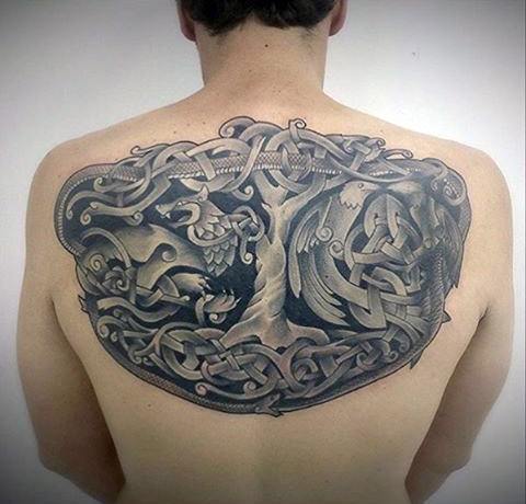 Back Tattoo of Nordic Woodlands